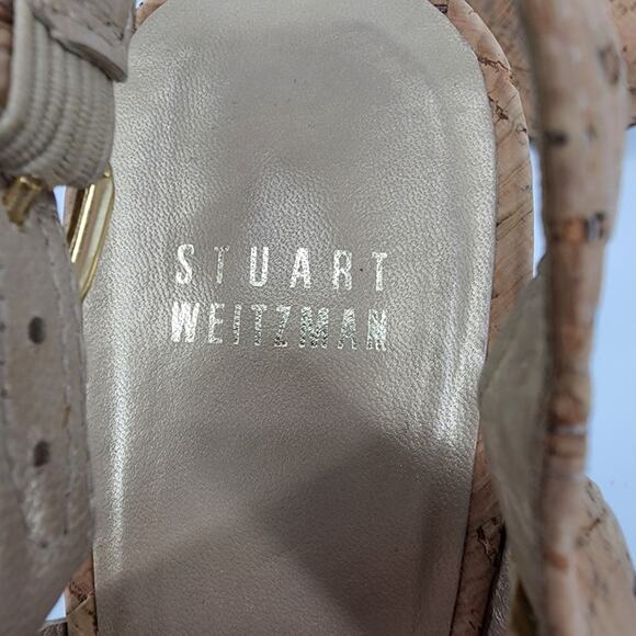 Stuart Weitzman Cork Leather Ankle Strap Slingback Platform Heel Size 8.5M - Picture 4 of 7